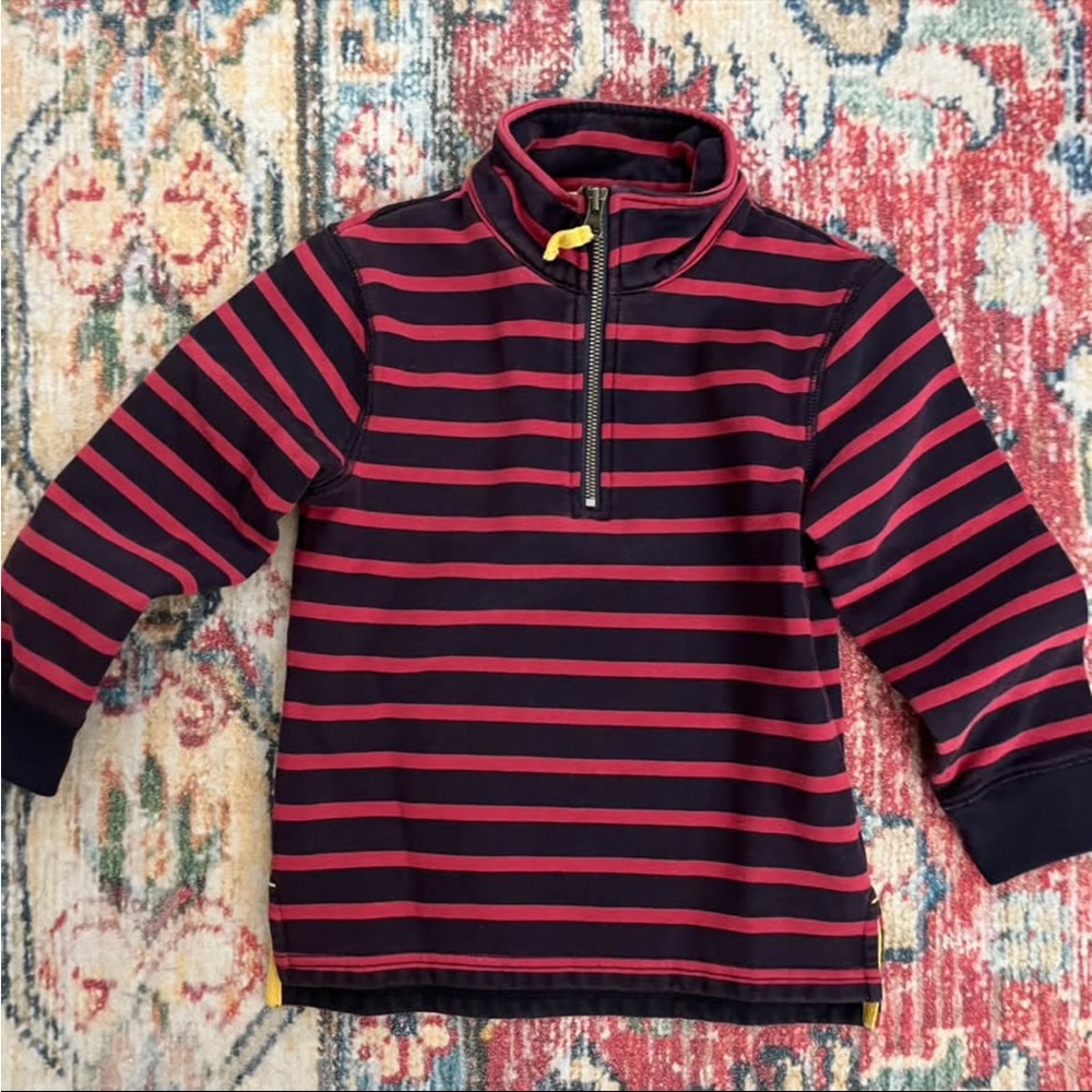 Mini Boden Navy and Red Striped Kids half zip 4-5y